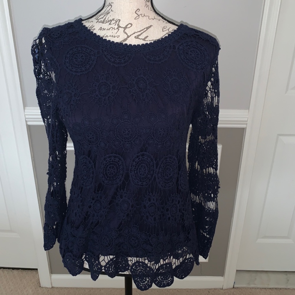 Beautiful Navy Blue Lace Top